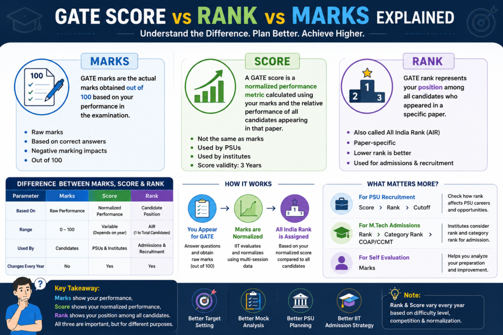 GATE score vs rank vs marks explained with comparison chart for PSU recruitment and M.Tech admissions