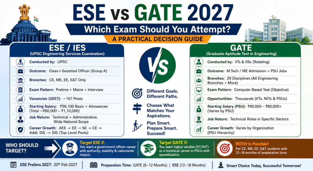 ESE vs GATE 2027 comparison guide for engineering aspirants.
